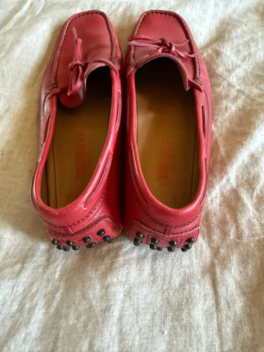 Tod's Red Leather Women's Driving Loafers - Picture 2 of 6